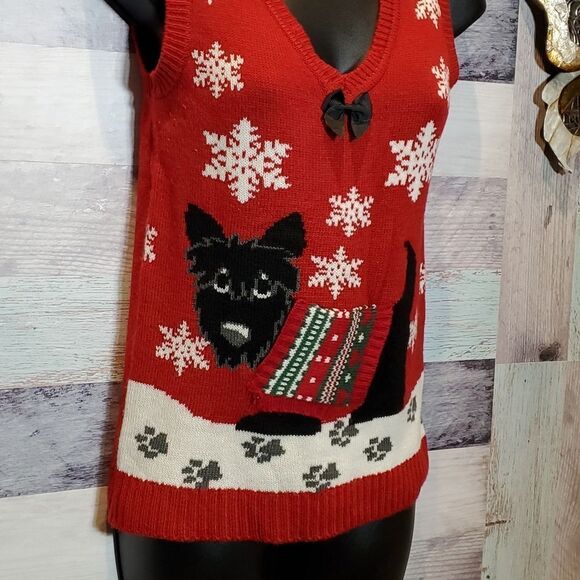 Xhiliration Sz S Sleeveless Dog Snowflake Christmas Pullover UGLY PARTY Sweater - Picture 3 of 9